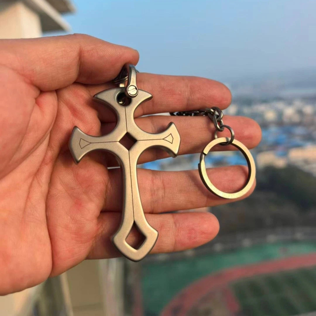 TC4 Titanium Alloy Cross Horseshoe Buckle KeyRing EDC Tool Titanium chain Suit 07FC0E-D4 - KOEEK