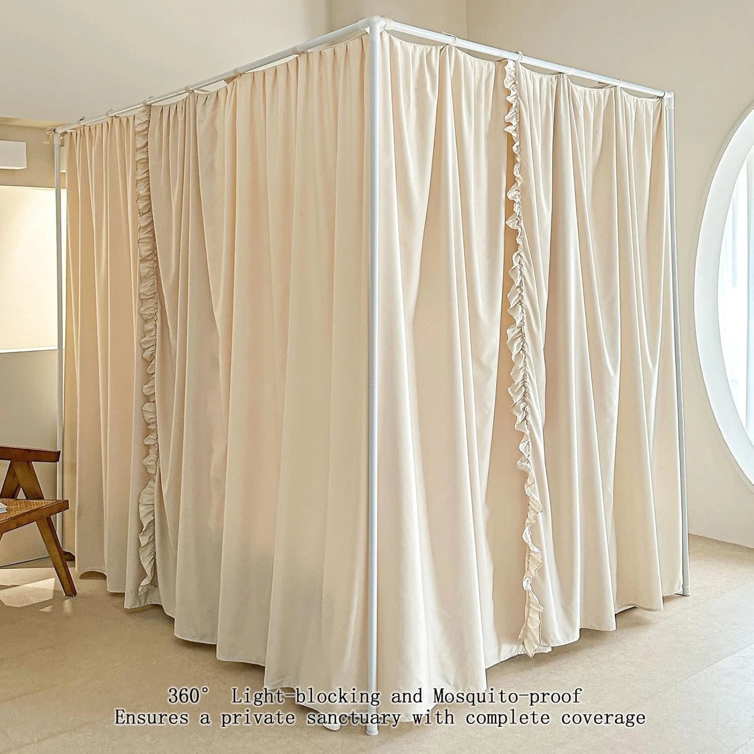 Princess Canopy Bed Curtains with Top Ties - Windproof & Lightproof for Girls' 07FC0E-D4 - KOEEK