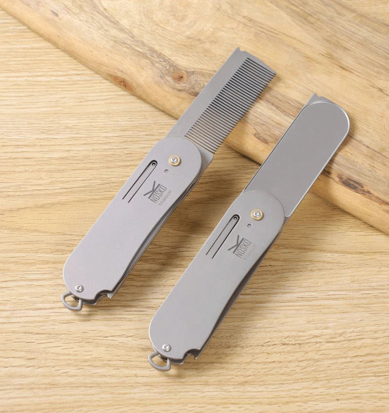 EDC Titanium Comb Folding for Beard Shaving Hair Style Pocket Carry Keychain Hot 07FC0E-D4 - KOEEK