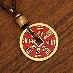 Longhu Mountain Cinnabar Key Chain Brass Eight Trigram Pendant Amulet Key Chain 07FC0E-D4 - KOEEK
