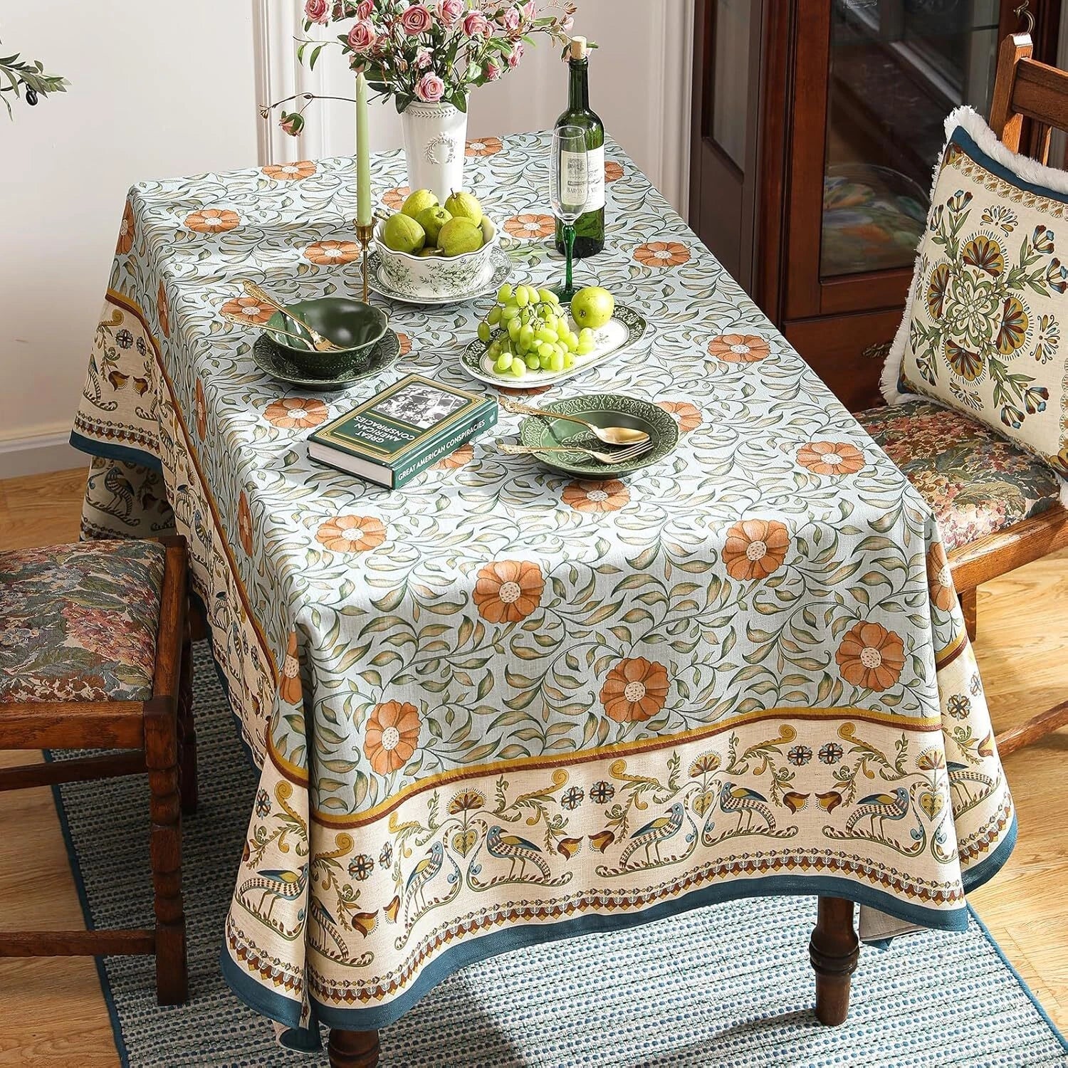 French Linen Rectangular Tablecloth, Italian Floral Tablecloths 07FC0E-D4 - KOEEK