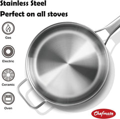 Sauté Pan,5-Quart Sauté Pan,Stainless Steel Pan,12-Inch Stainless Steel with Lid