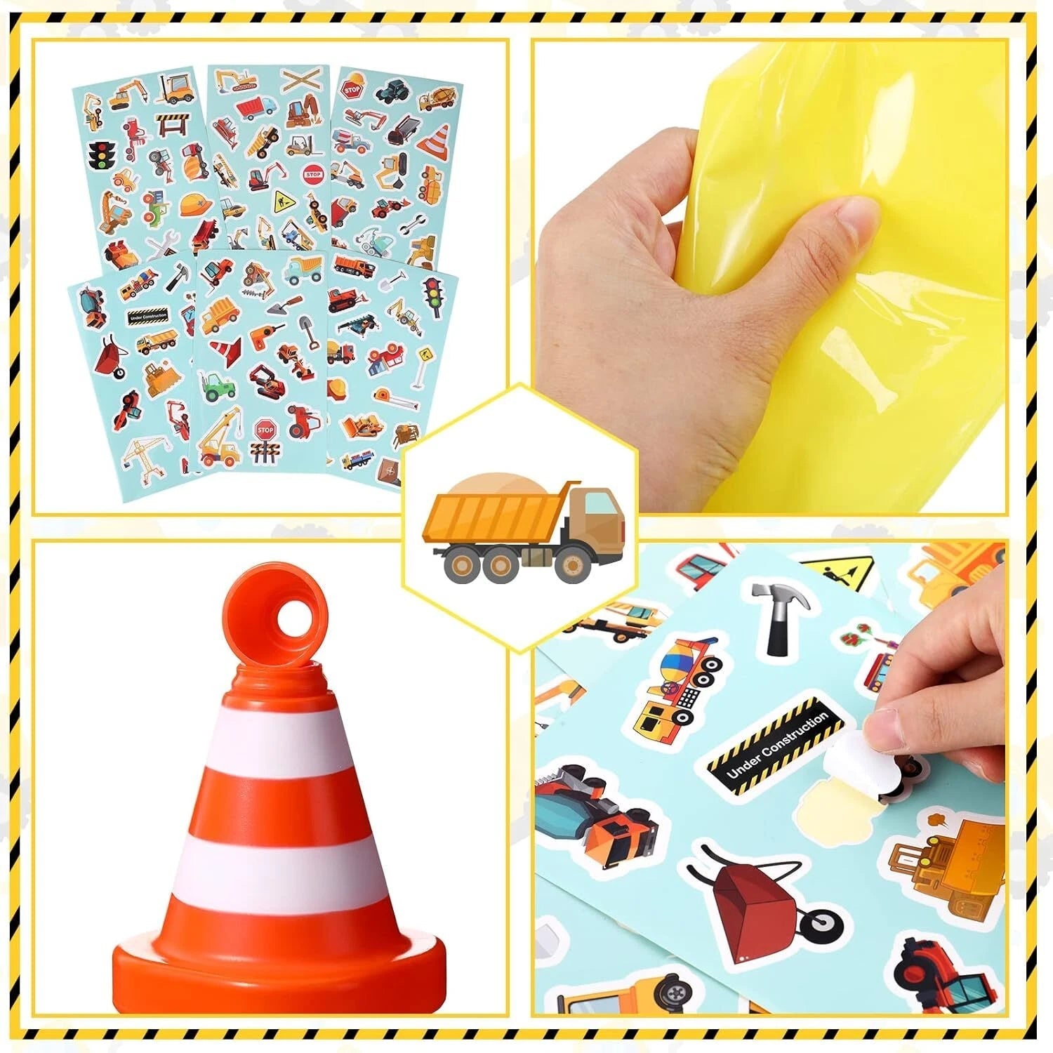 62 Piece Construction Birthday Party Supplies Set Kids Construction Dress Up Set 07FC0E-D4 - KOEEK