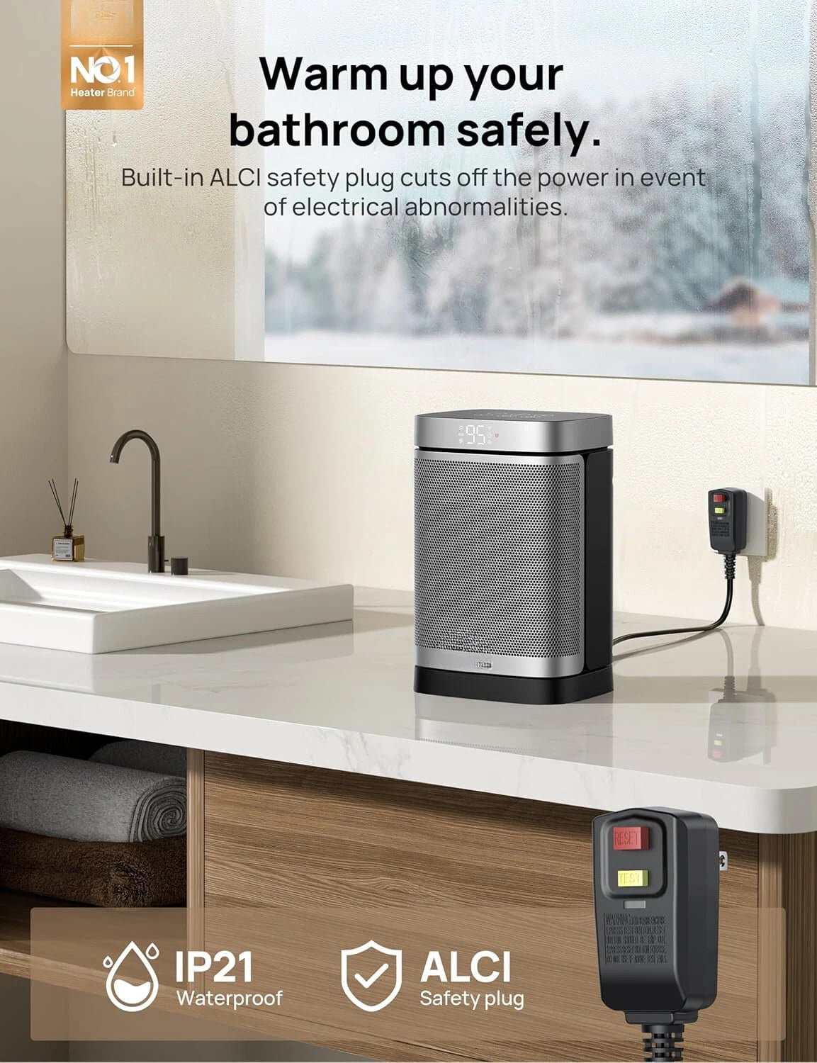 Bathroom and Indoor Space Heater,Portable Heater,1500 Watt Safe & Quiet 5 Modes 07FC0E-D4 - KOEEK