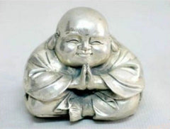 2"Ancient Silver Carved Happy Buddha Maitreya Figurine Collection 07FC0E-D4 - KOEEK