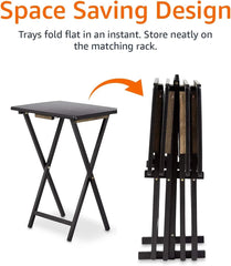 Folding TV Dining Table Tray with Storage Shelf, Set of 4, Black 07FC0E-D4 - KOEEK