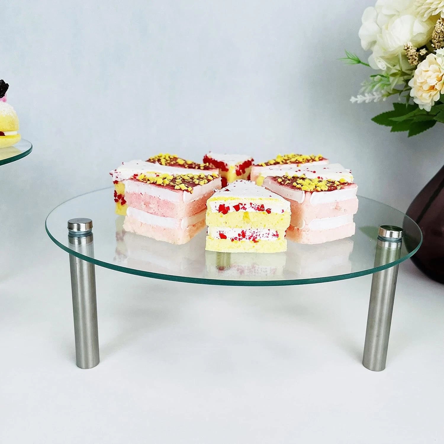 3Pcs Round Tempered Glass Cake Stands Set 8''10''13''Cupcake Display Stand Plate 07FC0E-D4 - KOEEK