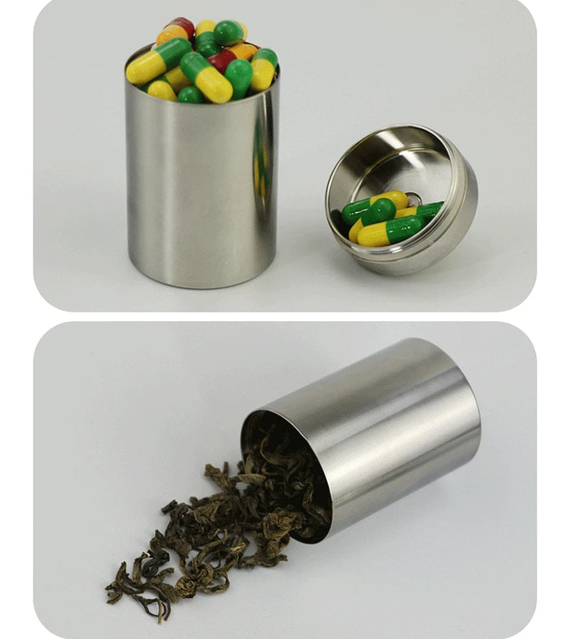 Stainless Steel Waterproof Tank EDC Survival Seal Container Pill Box Keychain 07FC0E-D4 - KOEEK