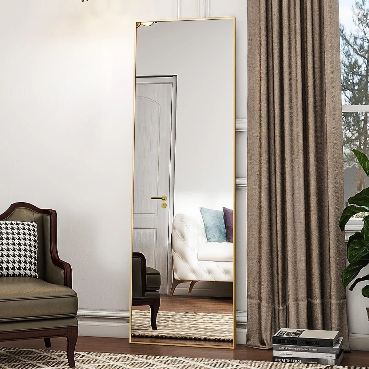 21"x56" Floor Mirror Full Length, Bedroom Floor Body Mirror, Large Gold Mirror 07FC0E-D4 - KOEEK