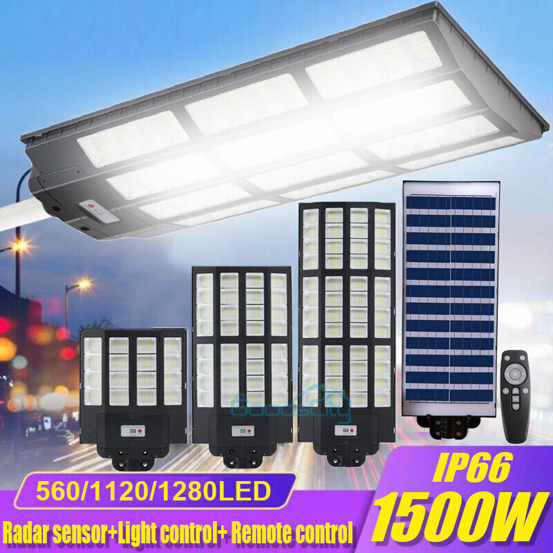 ny 1500W Solar Lights Bevegelsessensor Utendørs Vanntett Garden Yard Wall Street Lamp