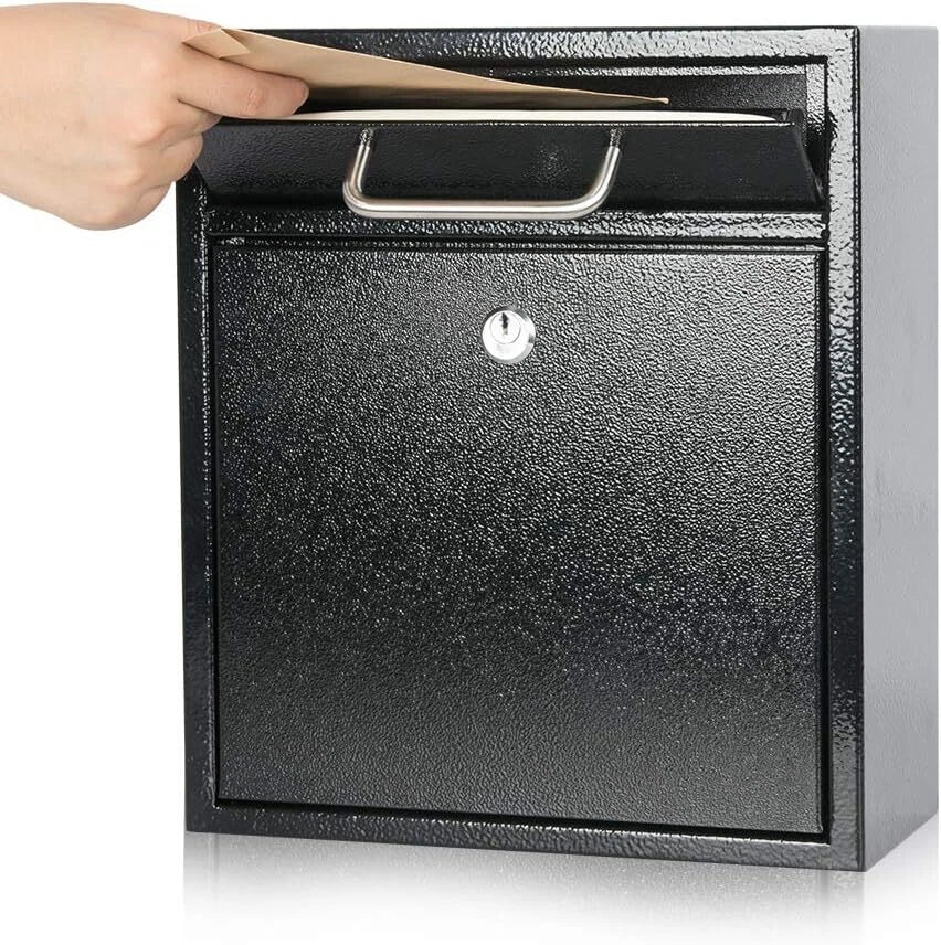 Steel Key Lock Outdoor Mailbox, Locking Wall Mounted Mailbox, Large Black 07FC0E-D4 - KOEEK