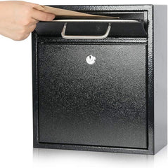 Steel Key Lock Outdoor Mailbox, Locking Wall Mounted Mailbox, Large Black 07FC0E-D4 - KOEEK