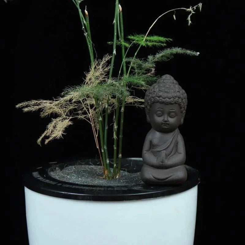 6.1cm Purple Clay Handcarved Meditating Buddha Statue Zen Monk Tea Pet Ornament 07FC0E-D4 - KOEEK