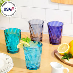 Plastic Reusable Drinking Glasses (Set of 8) 14oz Rocks Cups in Coastal Colors 07FC0E-D4 - KOEEK