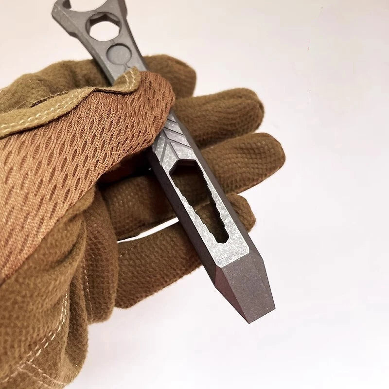 EDC Titanium Crowbar Pry Bar keychain Pendant Botter Opener Hexagonal Wrench Hot 07FC0E-D4 - KOEEK