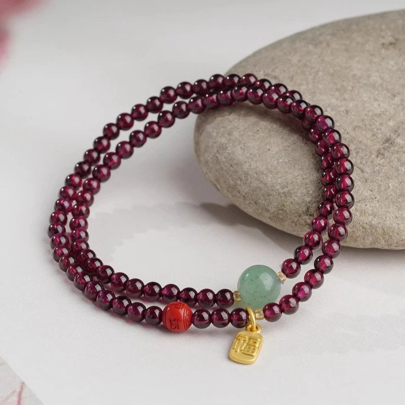 Natural Garnet Cinnabar Hand String Good Luck Bead Bracelet Amulet Bangles 07FC0E-D4 - KOEEK
