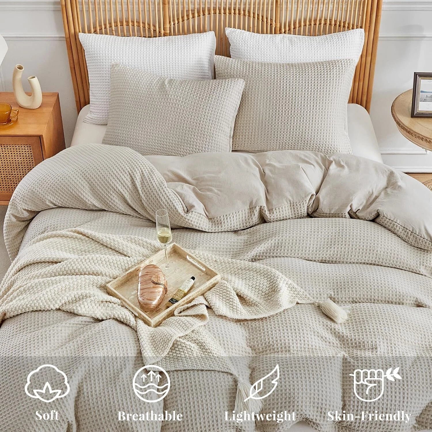 Microfiber Woven Duvet Cover King Size, Khaki Textured Duvet Cover Set 07FC0E-D4 - KOEEK