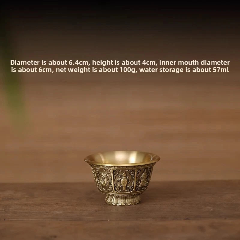 6.4cm Retro Brass Eight Auspicious Water Supply Cup Buddhist Shrine Utensils 07FC0E-D4 - KOEEK