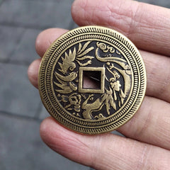 43mm Old Copper 长命富贵 Coin Chinese Dragon Phoenix Brass Collect  Pendant 07FC0E-D4 - KOEEK