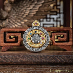 Retro Nine Palaces Bagua Pendant Yellow Wealth God Buddha Board Amulet Necklace 07FC0E-D4 - KOEEK