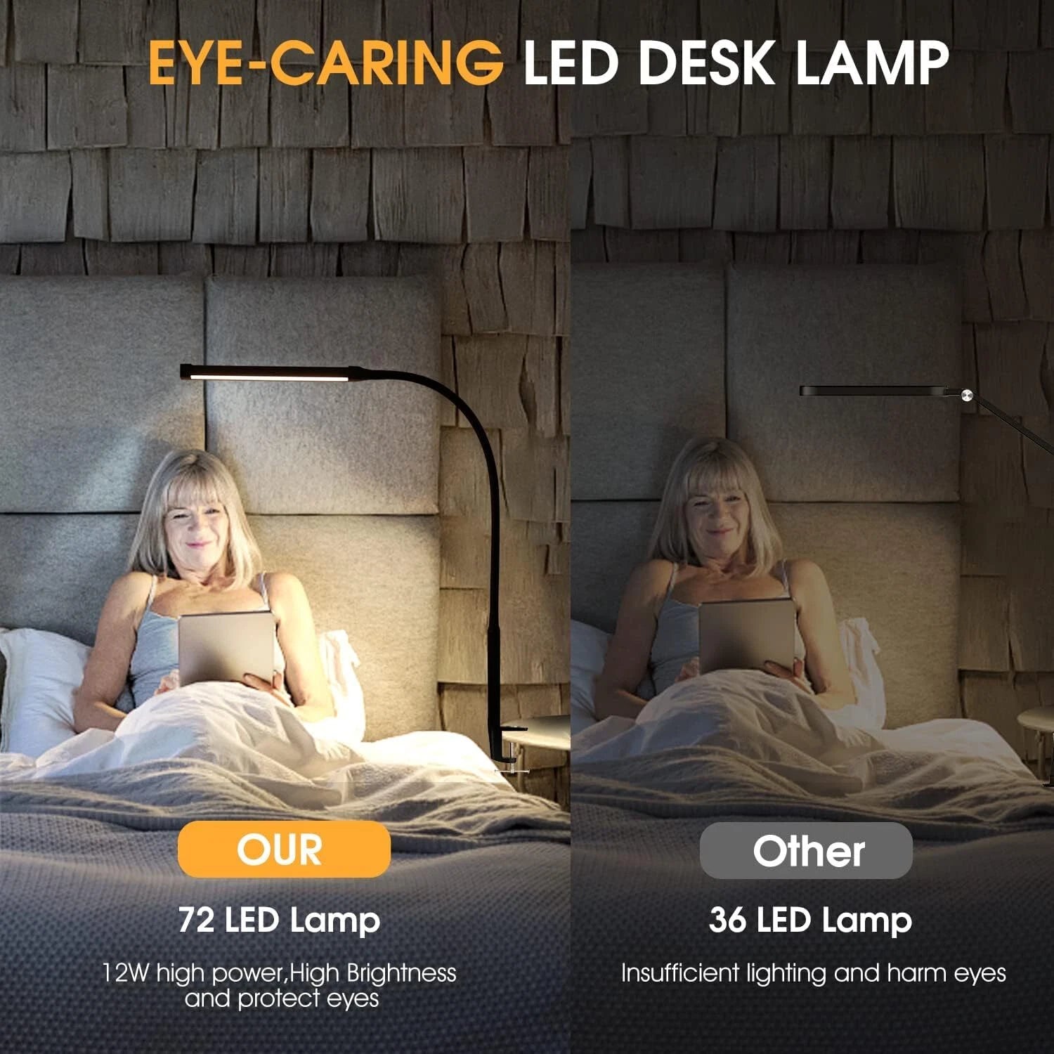 LED Desk lamp with Clamp, Eye-Caring Clip on Lights for Home Office, 3 Modes 10 07FC0E-D4 - KOEEK