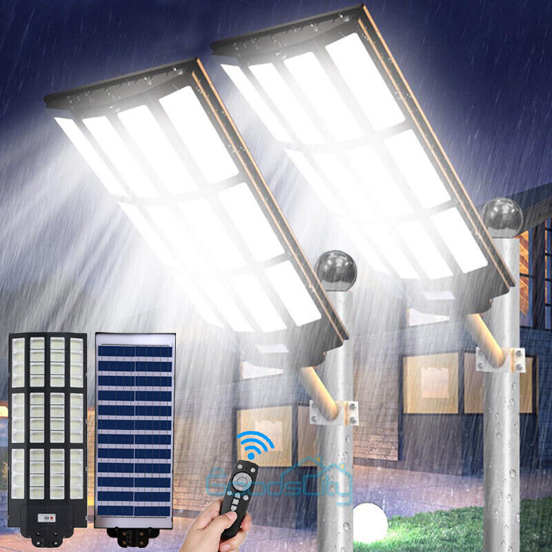 ny utendørs kommersiell 1500W LED Solar Street Light IP67 Dusk-to-Dawn veilampe + stang