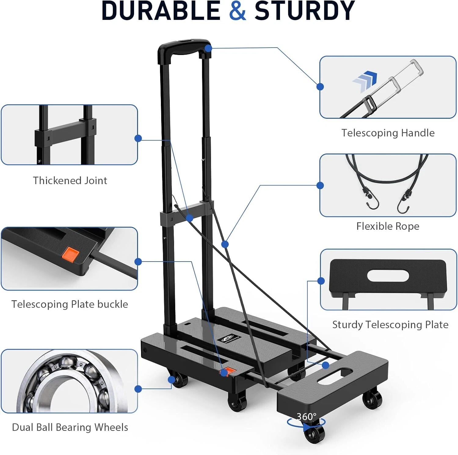 Folding Trolley, 500 lb. Heavy Duty Luggage Cart, Multi-Purpose Platform Cart 07FC0E-D4 - KOEEK