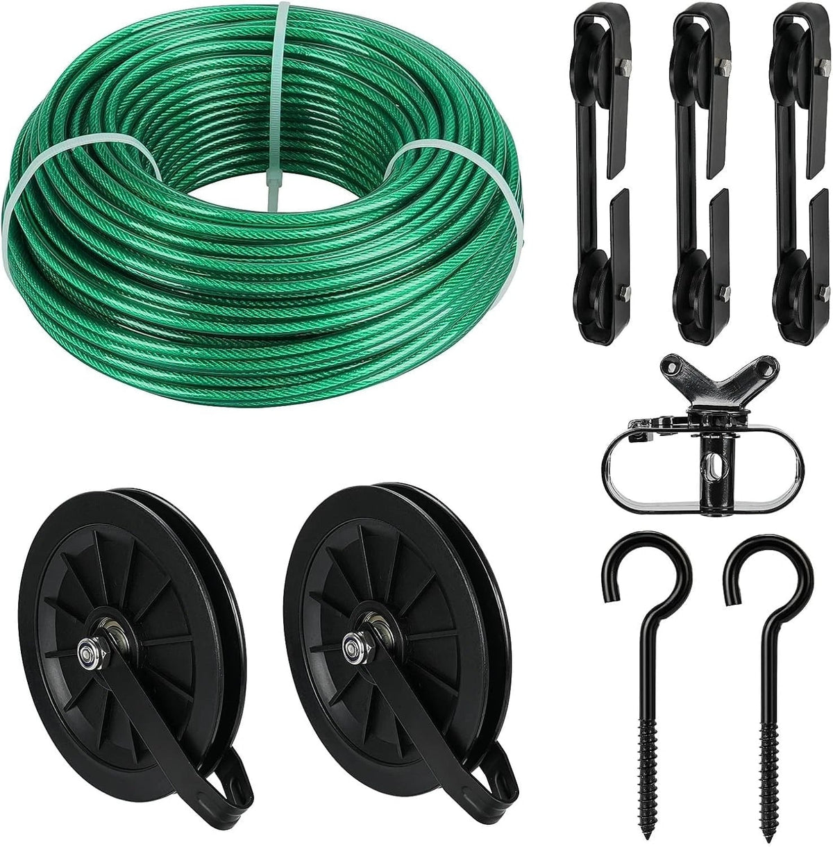 Outdoor clothesline set, 150 feet of green PVC-coated galvanized clothesline 07FC0E-D4 - KOEEK