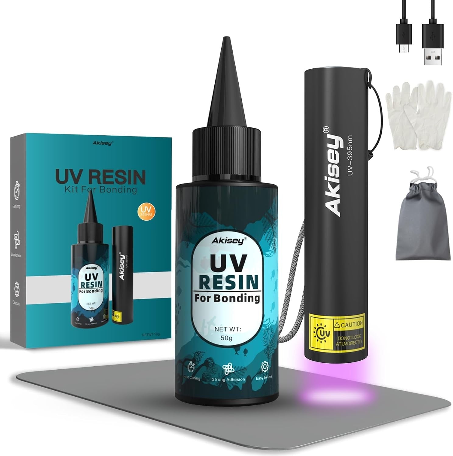 new UV Resin Kit with Light, 50g Rechargeable 395NM 50g, Black