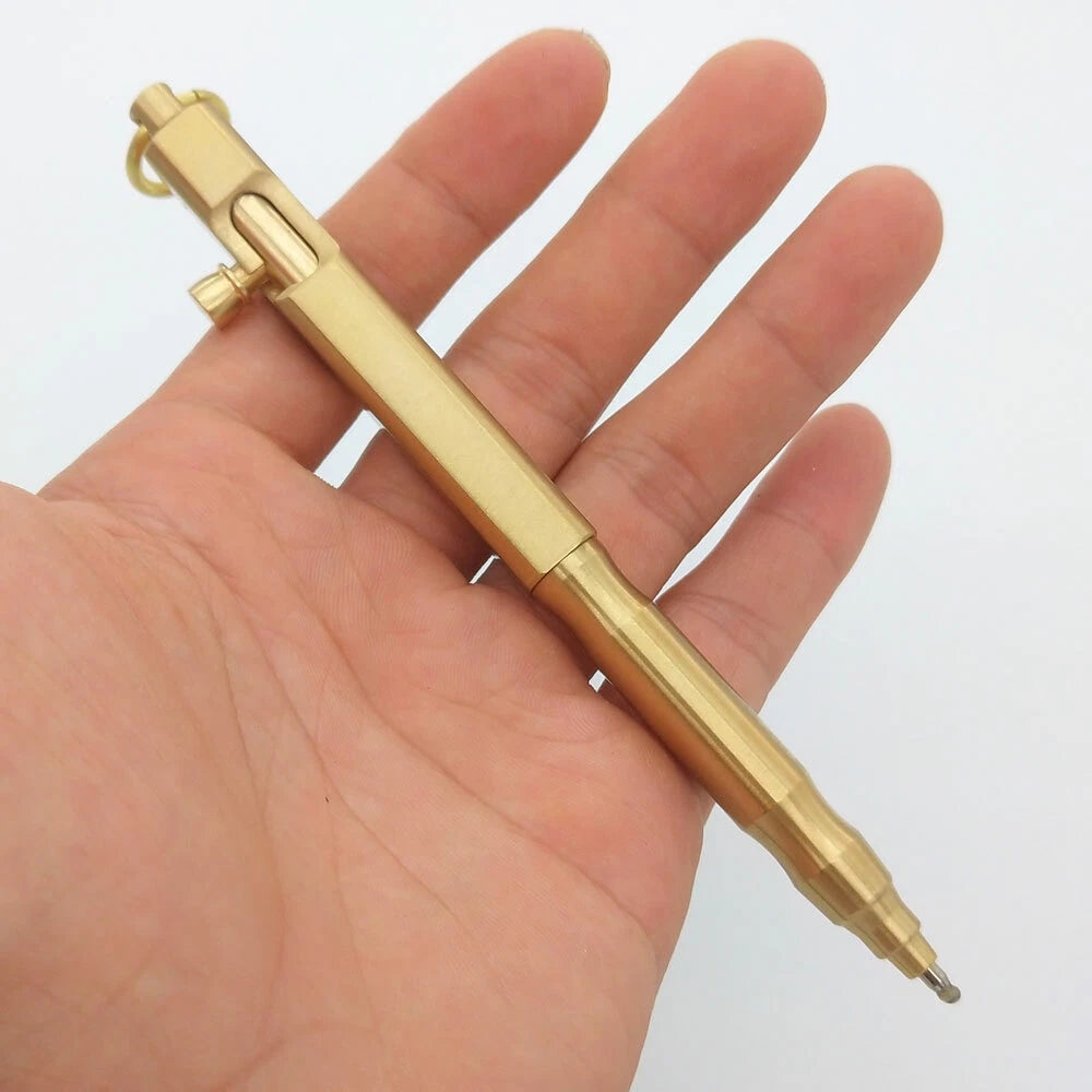 Solid Brass Bolt Action Pen Pocket EDC Signature Ballpoint collectible Gel Pen 07FC0E-D4 - KOEEK