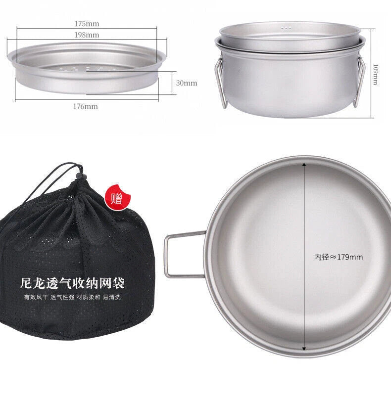 Outdoor 2L Titanium Steamer Tableware Soup Pot Portable Camping Large Capacity 07FC0E-D4 - KOEEK
