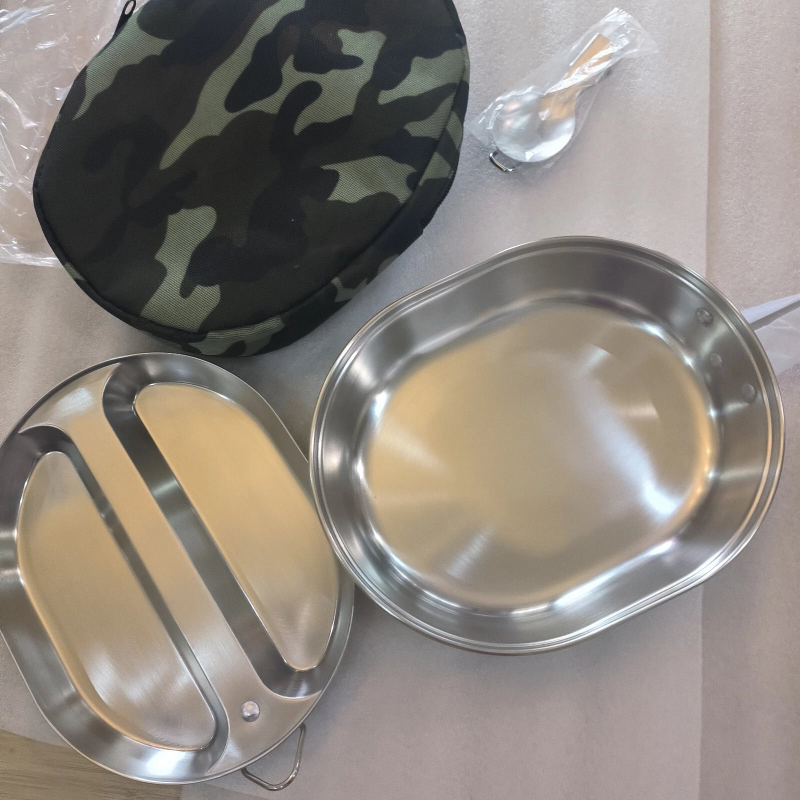 US Military Camping Mess Tin 304 Stainless Steel Round Mess Kit With Cover Bag 07FC0E-D4 - KOEEK