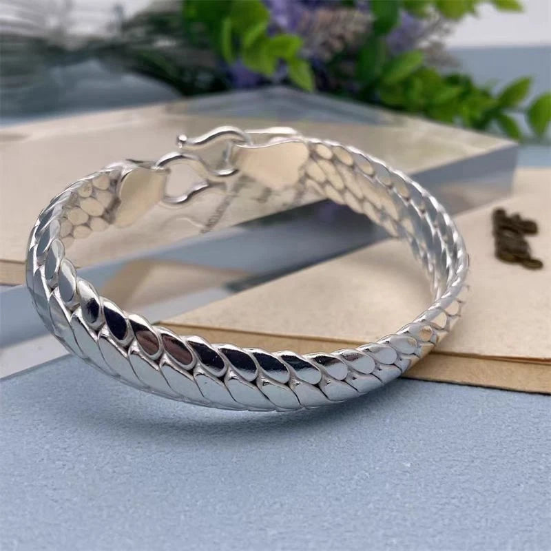 Pure S999 Fine Silver Chain 10mm 12mm 14mm Cuban Curb Link Bracelet 7.1-8.7inch 07FC0E-D4 - KOEEK