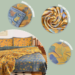 new 3 Piece Ginkgo Quilt Set with 2 Pillow Shams Queen Quilt, Orange 07FC0E-D4 - KOEEK