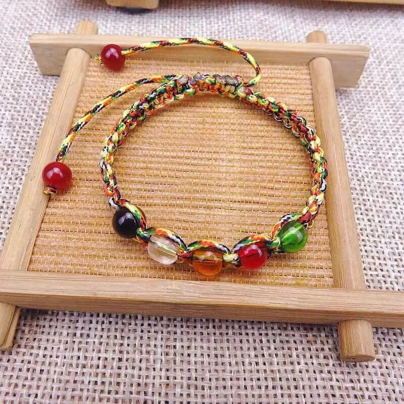Dragon Boat Festival Five Color Handmade Red Cord Bracelet Five Elements Beads 07FC0E-D4 - KOEEK