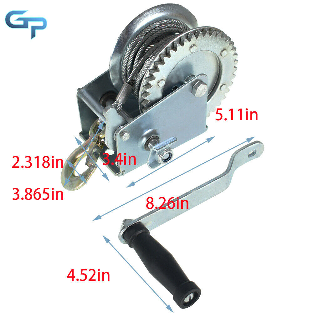 Silvery 1600lbs Two-Way Adjustable Hand Winch Boat Winch With 5.0mm x 10m Rope