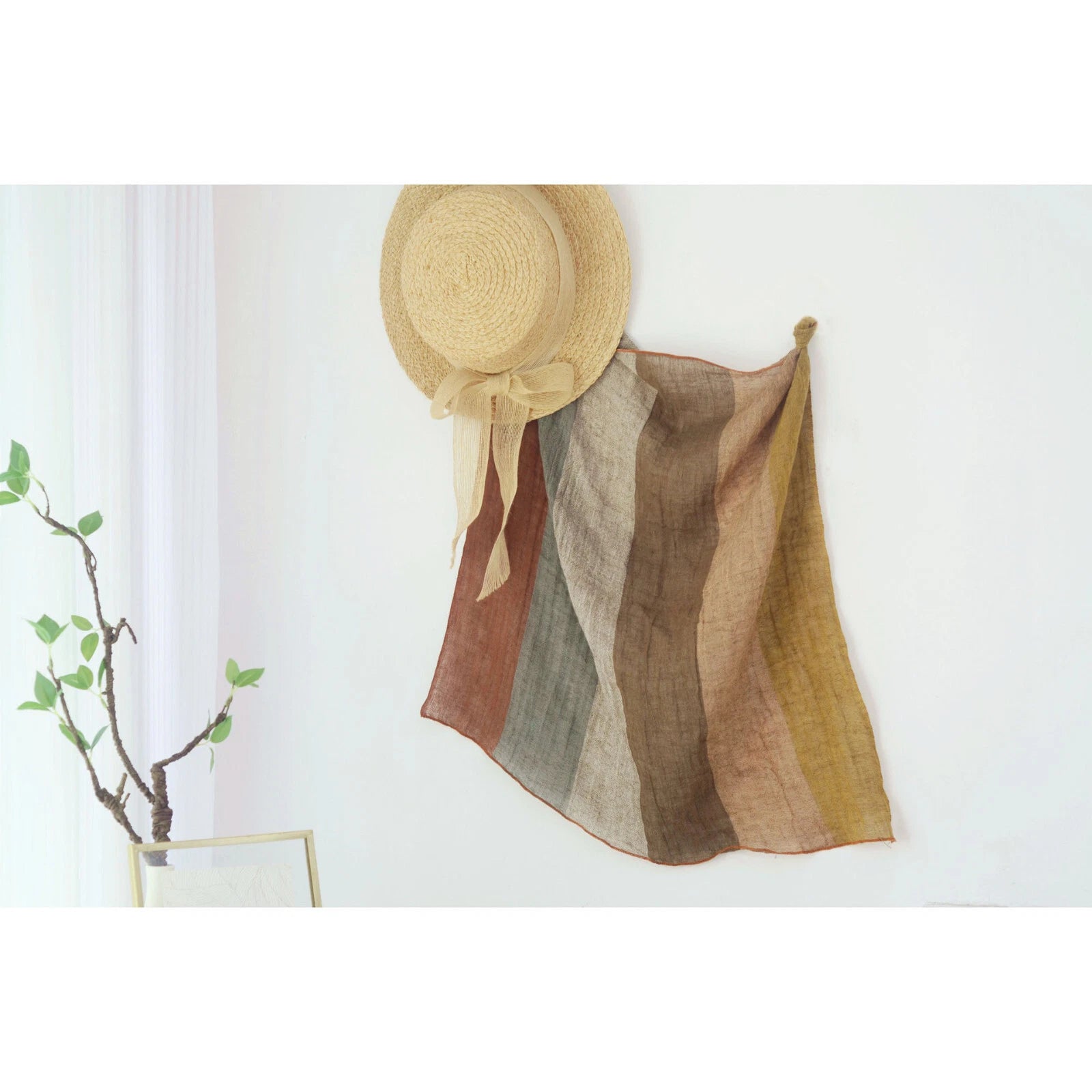 Womens  Flax Linen Colorful Stripe Bandana Neck Wrap Soft Neckerchief Scarf 07FC0E-D4 - KOEEK