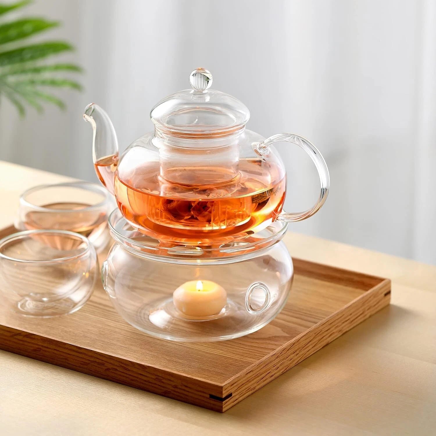 1200ml Glass Teapot with Removable Infuser,Stovetop Safe Tea Kettle,Blooming 07FC0E-D4 - KOEEK