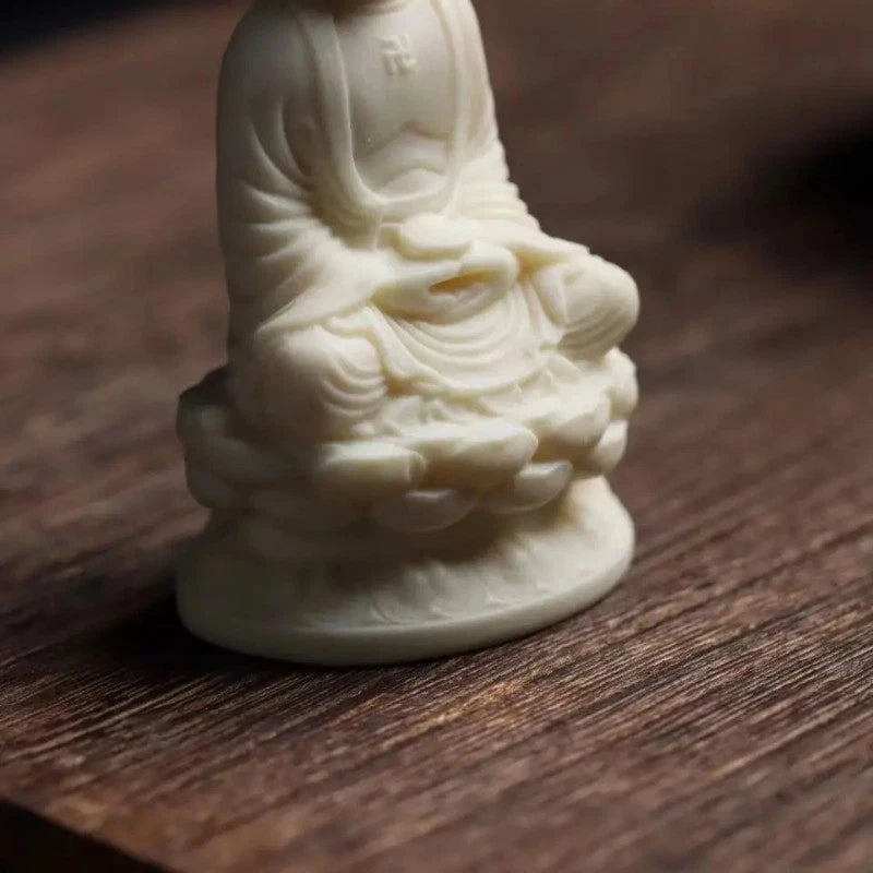 7cm Tagua Handcarved Avalokitesvara Buddha Statue Temple Supplies Home Ornament 07FC0E-D4 - KOEEK
