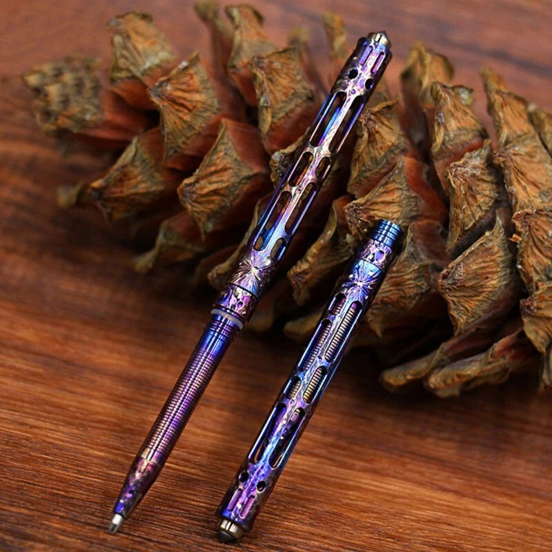 Min EDC Titanium Alloy Keychain Meteorite Pattern BallPoint Pen Pocket Outdoor 07FC0E-D4 - KOEEK