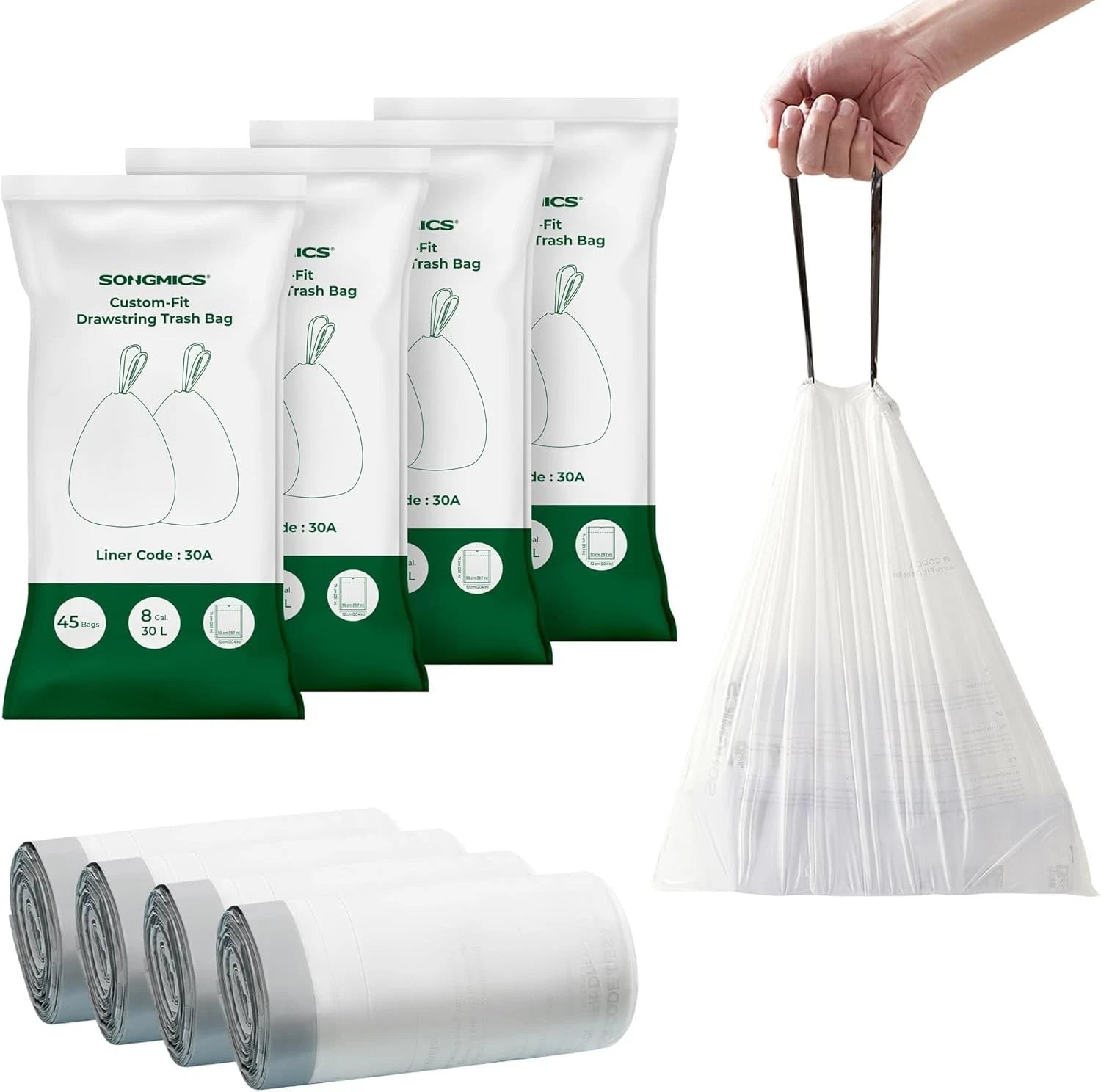 180 pull-string kitchen garbage bags, 4 rolls, white 07FC0E-D4 - KOEEK
