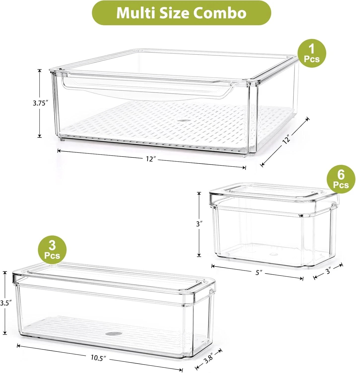 10 Pack Refrigerator Pantry Organizer Bins, Stackable Fridge Organizer Bins Lids 07FC0E-D4 - KOEEK