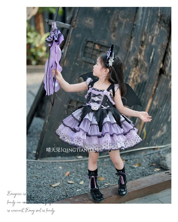 Cute Kuromi Girl Princess Dress Kawaii Kids Halloween Lace Dress Cosplay Costume 07FC0E-D4 - KOEEK