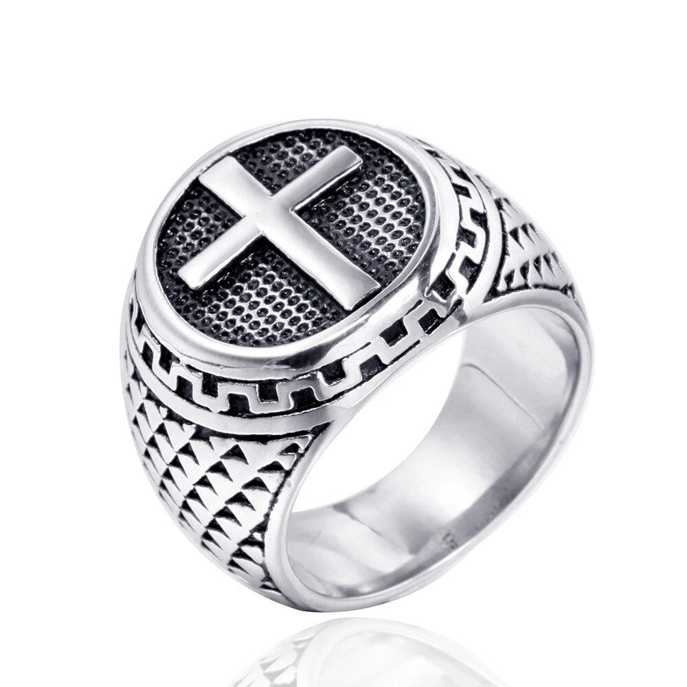 HotStainless Steel Mens Christian Cross Ring For Men Women Silver Size 7-13 07FC0E-D4 - KOEEK