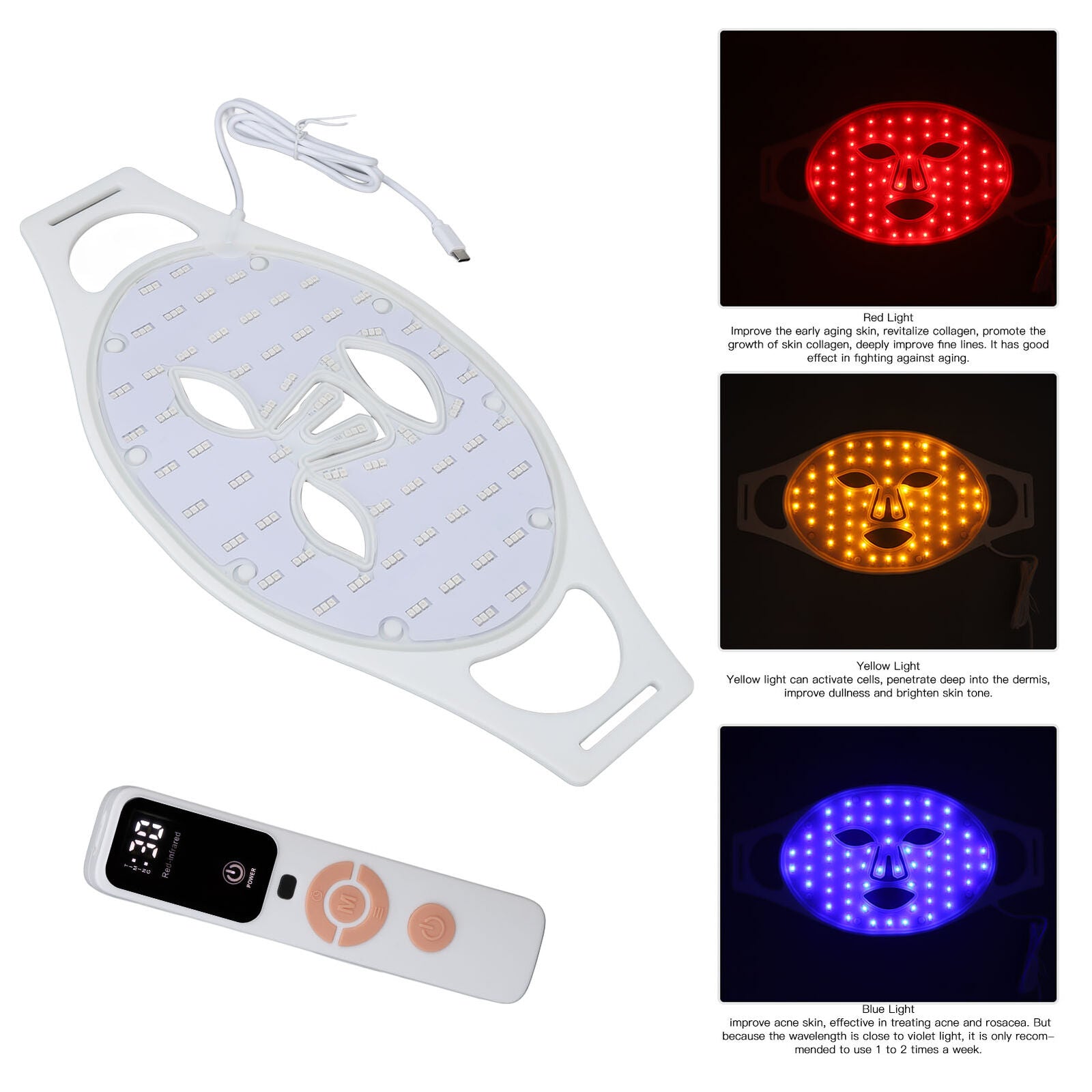 new Treatment Machine Bright Smooth Acne Improving Blue Yellow Phototherapy Mask HGF koeek - KOEEK