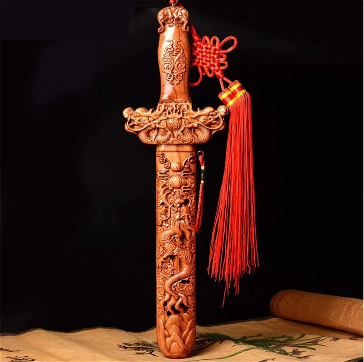 30cm Traditional Chinese Dragon Design Peach Wood Sword Drive Out Evil Spir 07FC0E-D4 - KOEEK