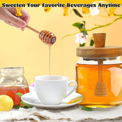 new Honey Pot with Dipper and Lid - 18oz Glass Jar Wooden Transparent 07FC0E-D4 - KOEEK