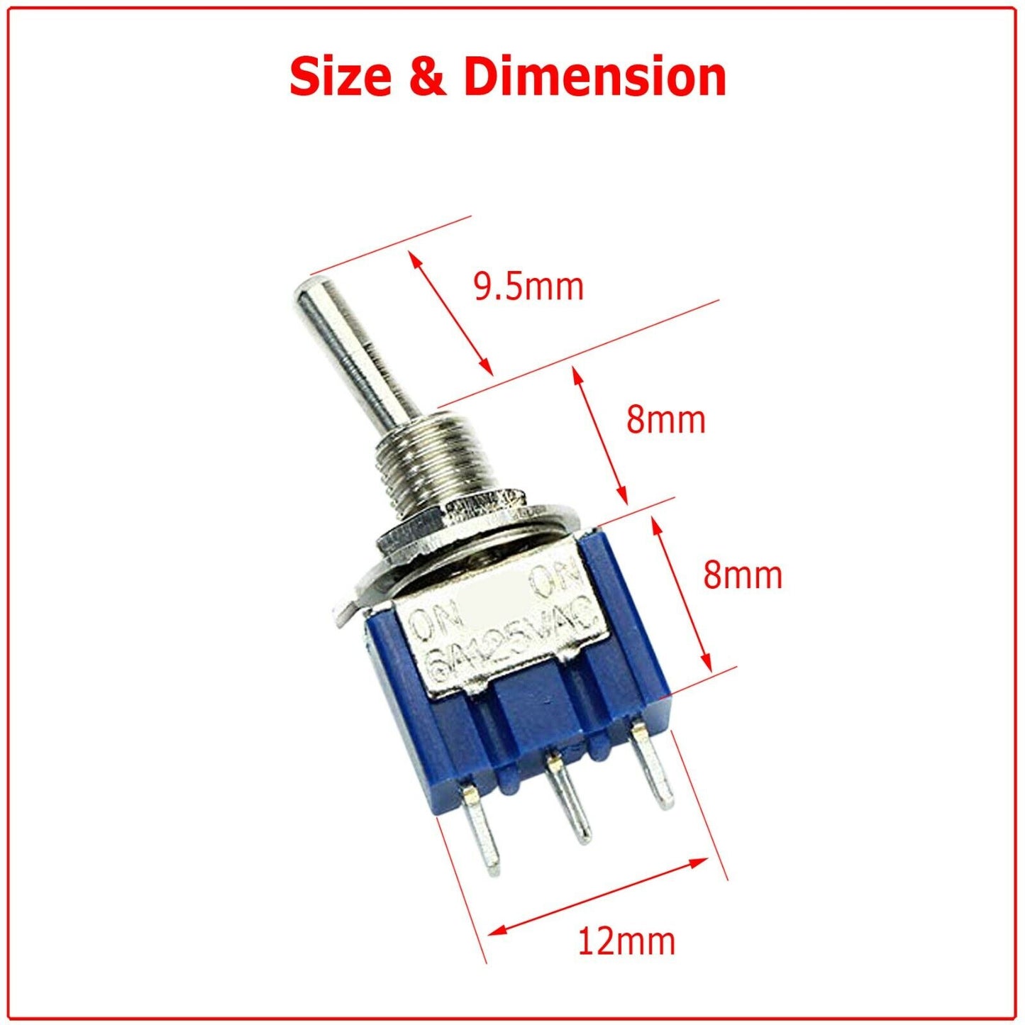 10 stk Mini-vippekontakt SPDT ON-OFF-ON 3 Position 6mm 12V 110V 220V MTS-103