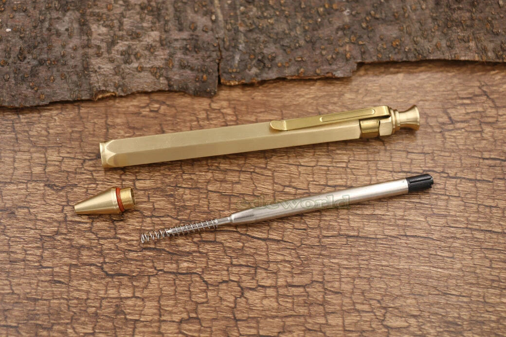 Hot EDC Handmade Brass Spring Retro Brass Pocket Pen Ball Point Pen P-22TP HANDMADE - KOEEK