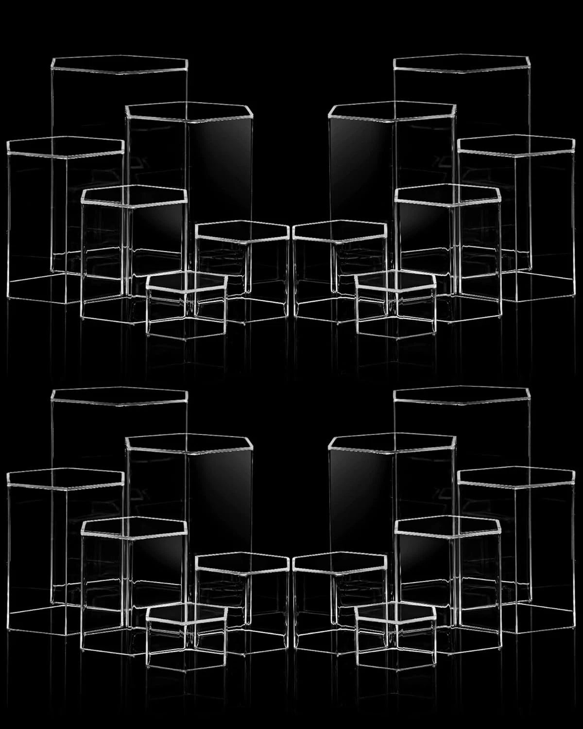 Set of 6 jewellery display bases: hexagonal acrylic display stands, 6 sizes 07FC0E-D4 - KOEEK